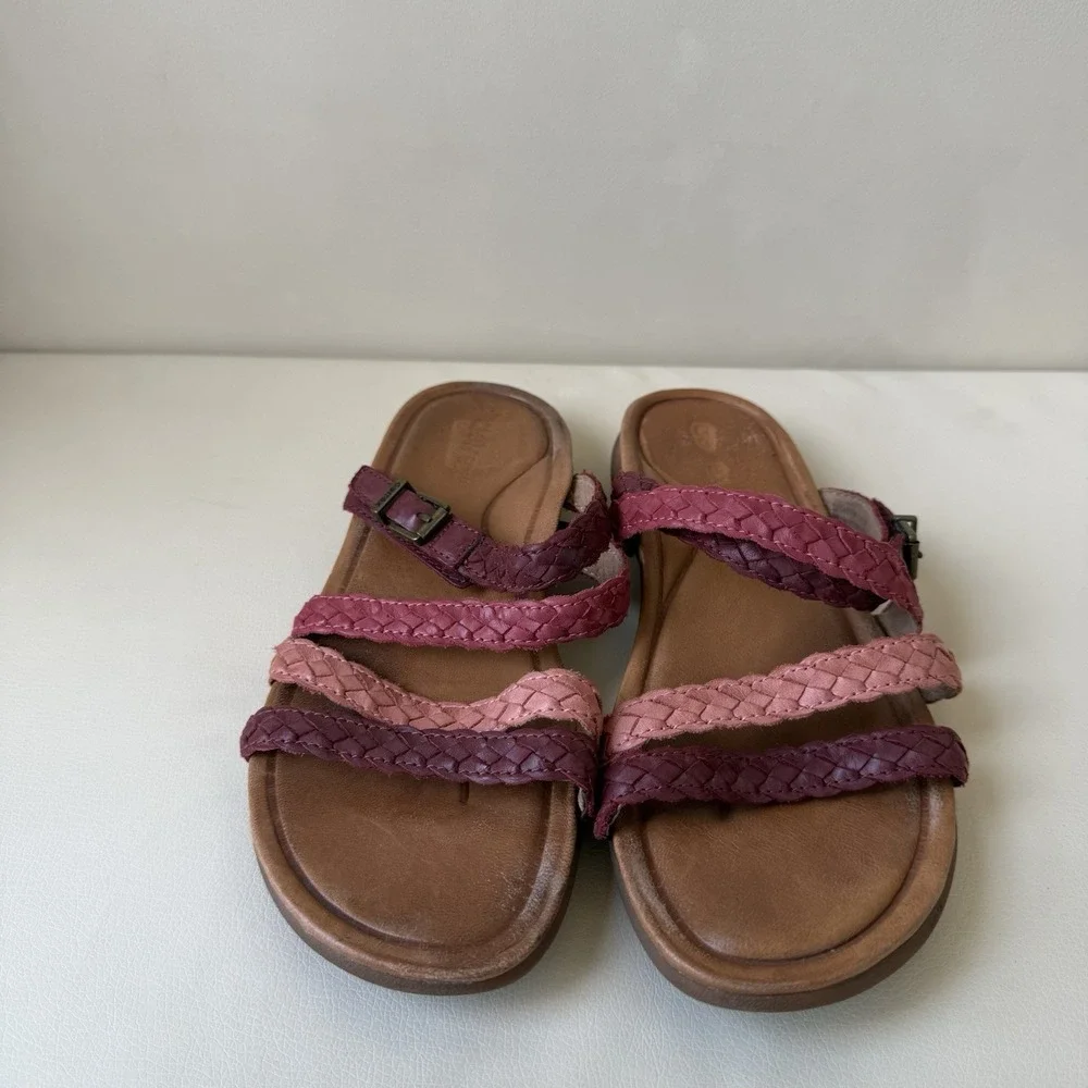 Aetrex Womens Size 8 Braided Leather Sandals Comfort Slides Pink Burgundy - Picture 3 of 7